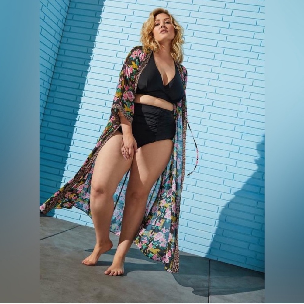 Torrid Maxi Chiffon Tie-Front Coverup Kimono